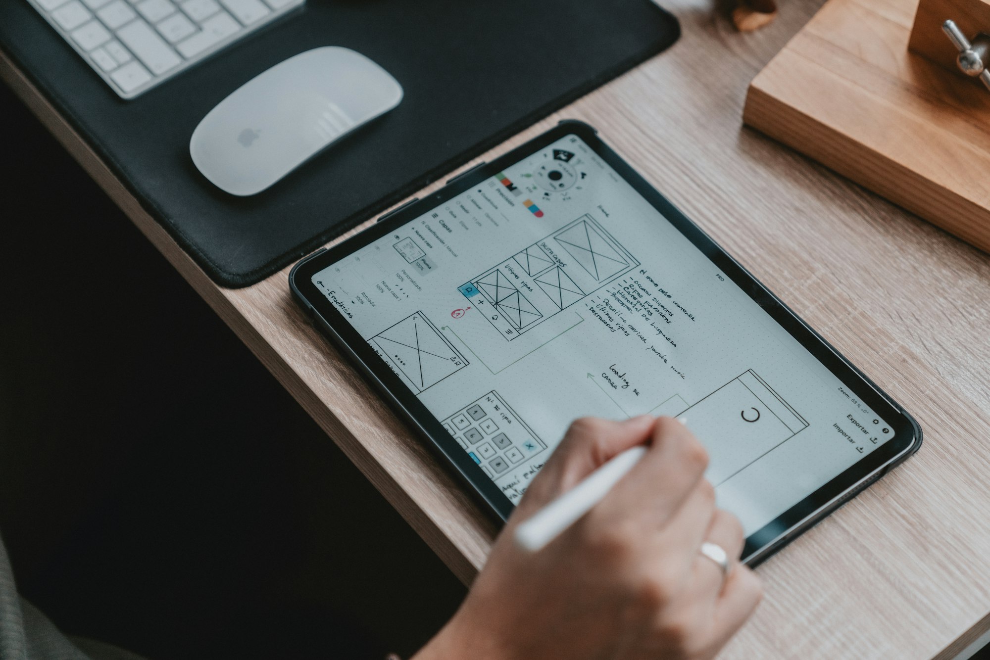 Website wireframes sketched on paper
